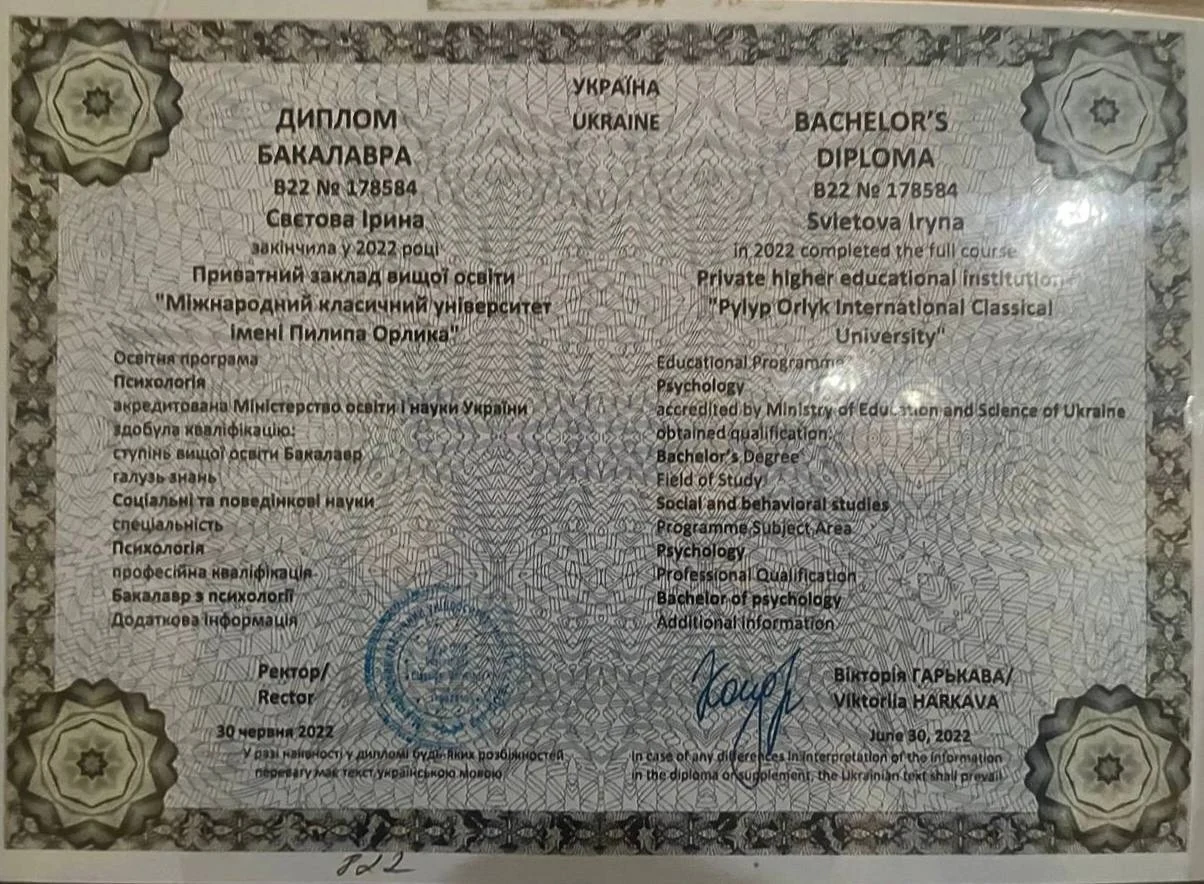 Диплом бакалавра з психології